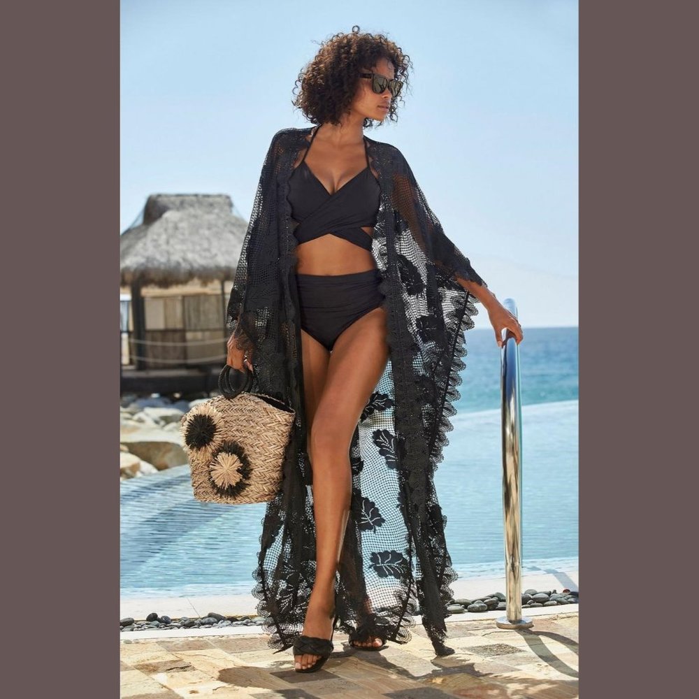 $159.50 BOSTON PROPER MIXED LACE DUSTER SIZE: XXS/XS